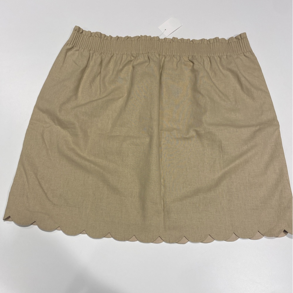 J.Crew (Factory) Scalloped Skirt Sz 18 Lt Khaki Lined Elastic Waist Linen-Cotton